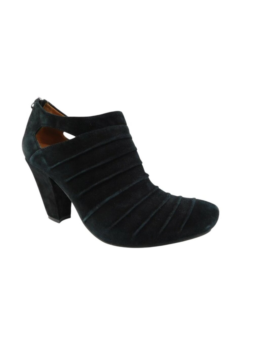 EARTHIES Black Suede Leather Chunky Heel Cut Out Booties 8.5